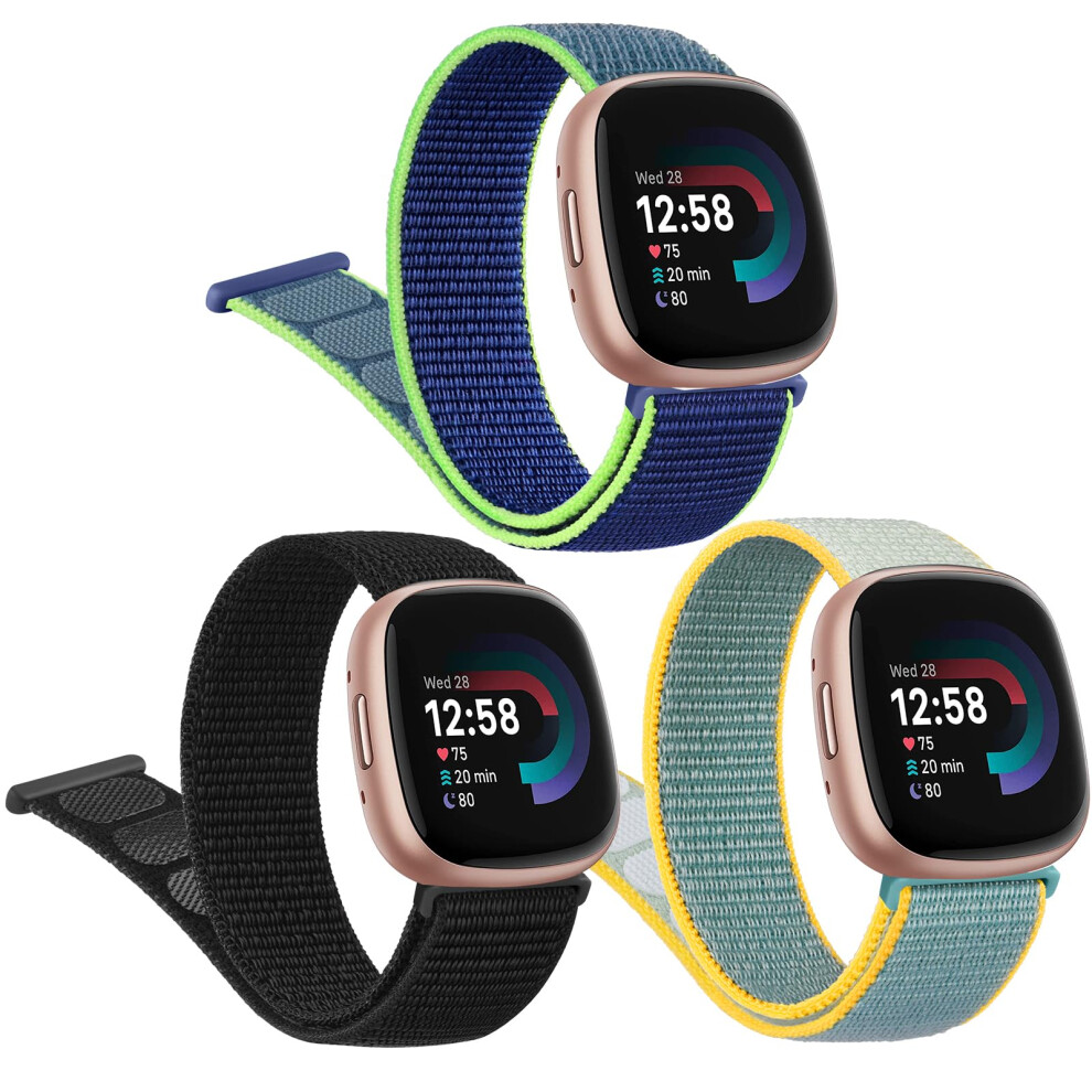 Meliya Strap For Fitbit Sense 2, Sense, Versa 4, Versa 3 For Women Men, 3Pack Adjustable Sport Nylon Loop Replacement Wristband Straps For Versa 4 5051224195077
