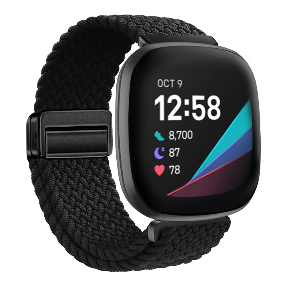 Xmuxi Nylon Watch Band Compatible With Fitbit Versa 4/Versa 3 Straps/Sense 2/Sense Strap For Women Men, Stretchy Magnet Braided Replacement Wristbands 5051224202706