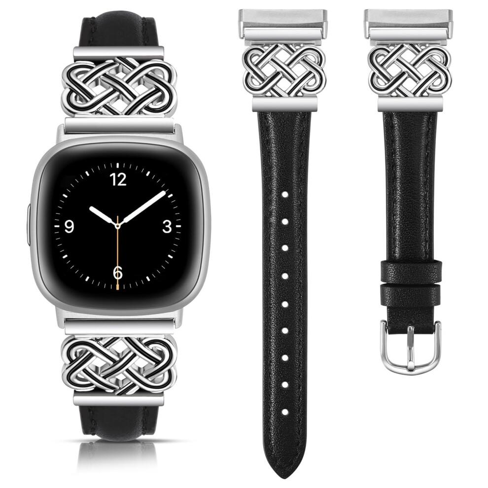 Toyouths Leather Straps Compatible With Fitbit Versa 4/Versa 3/Sense 2/Sense Strap Women, Slim Thin Dressy Designer Premium Leather Strap With 5051224202225