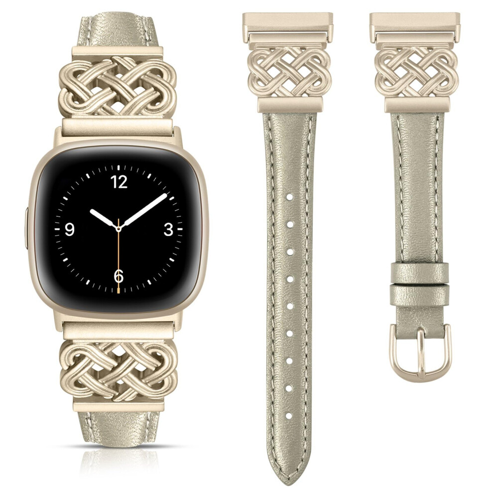 Toyouths Leather Straps Compatible With Fitbit Versa 4/Versa 3/Sense 2/Sense Strap Women, Slim Thin Dressy Designer Premium Leather Strap With 5051224198535