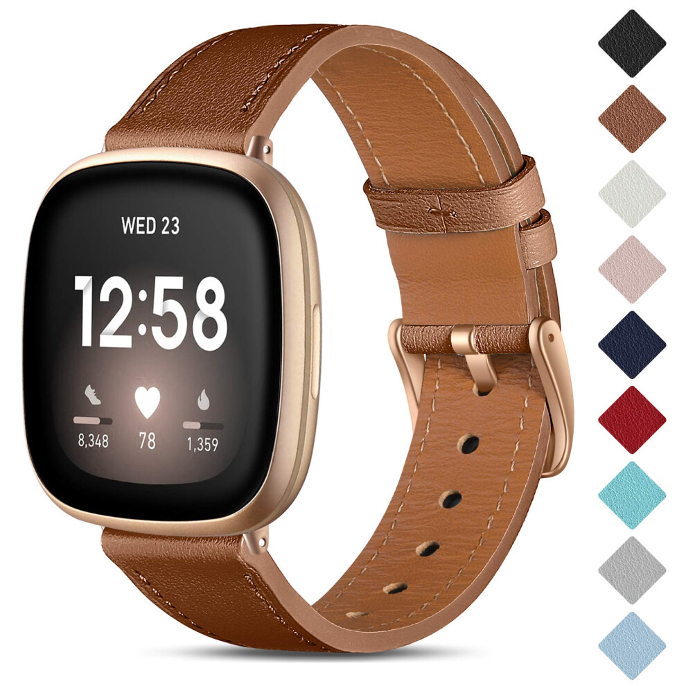 Cemika Leather Strap Compatible With Fitbit Sense/Fitbit Versa 3, Genuine Leather Wristband For Women & Men, Brown 5051224207756