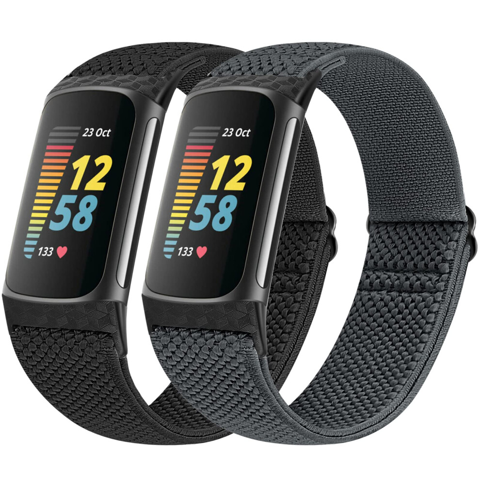 Vodtian Elastic Straps Only Compatible With Fitbit Charge 6/ Charge 5 Strap, 2 Pack Stretchy Adjustable Nylon Loop Braided Replacement Sport Wristband 5051224206506