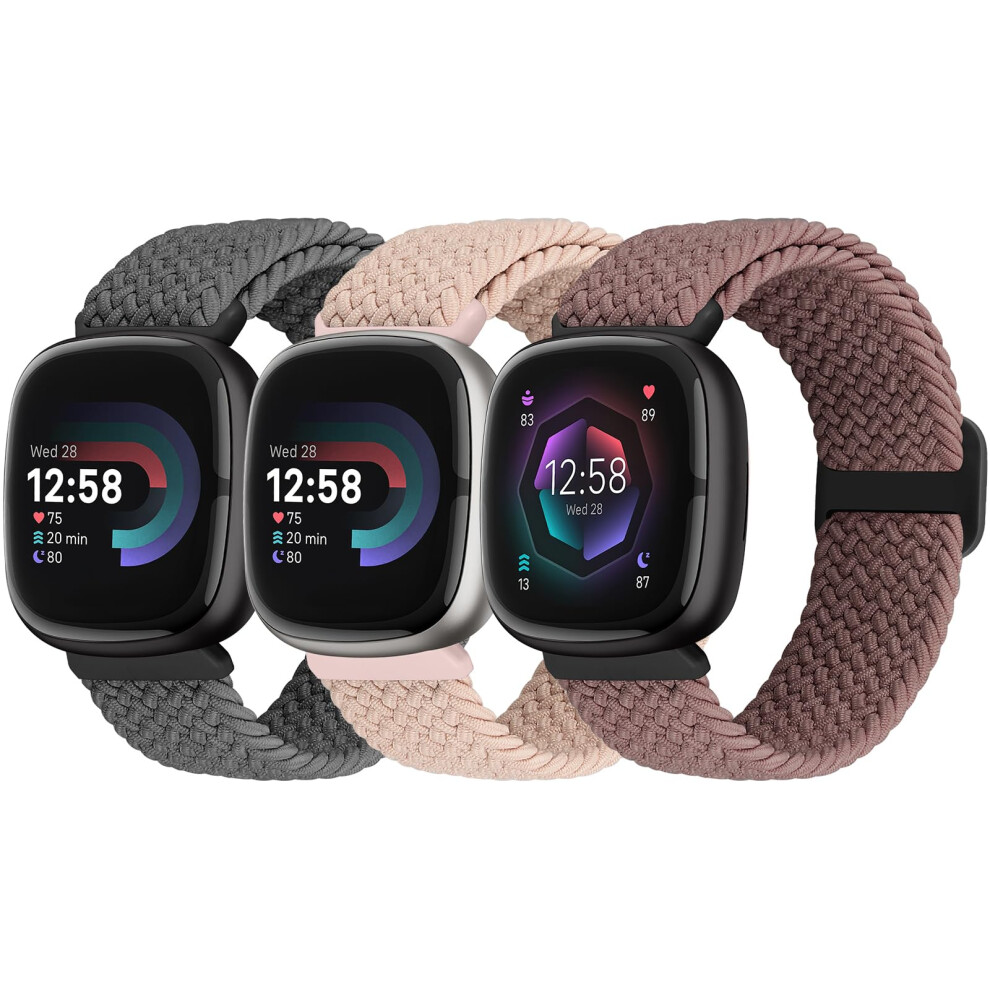 Yunshare Elastic Braided Solo Loop Band Compatible With Fitbit Versa 4/Fitbit Sense 2/Fitbit Versa 3/Fitbit Sense, Stretchy Straps Nylon Sport 5051224204618