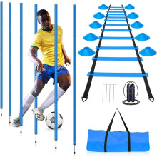 YGORTECH Football Agility Training Slalom Poles Set - Includes Poles(Set of 6) Drills,Agility Ladder, 10 Soccer Cones,Jump Rope for Speed Training,