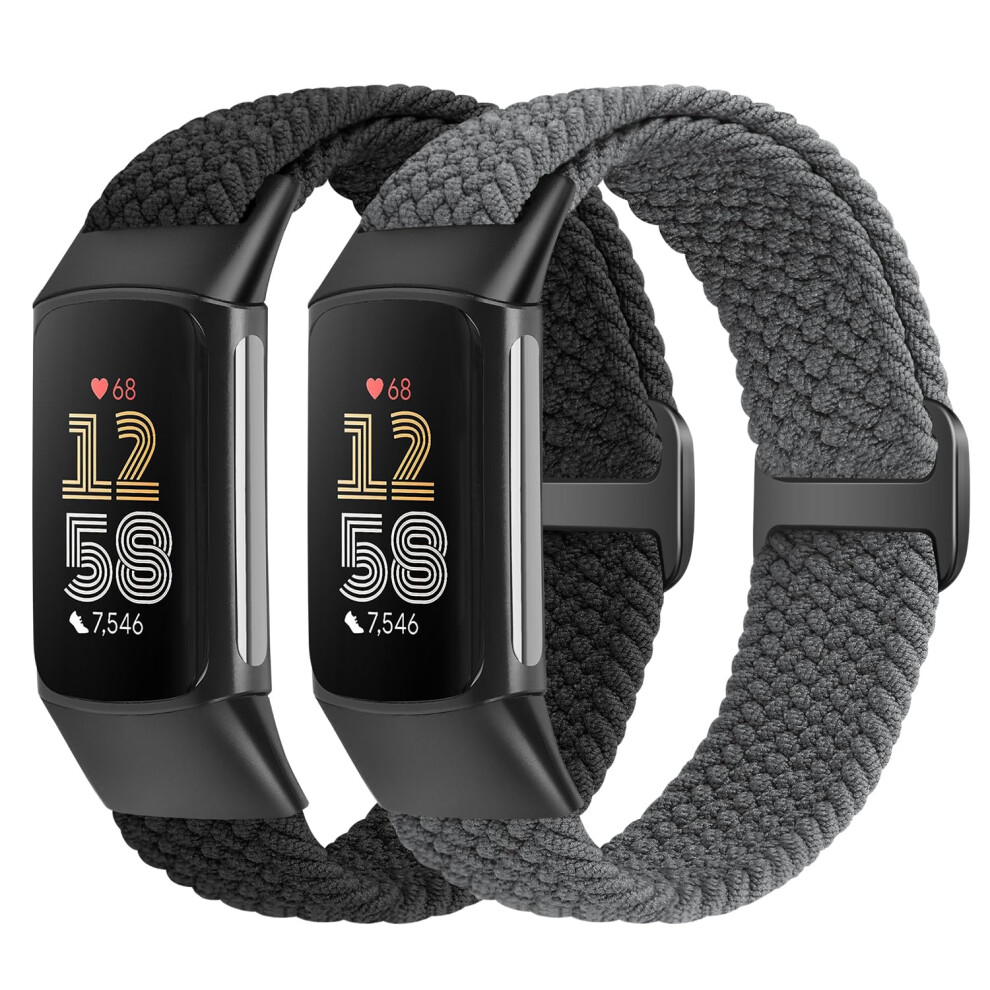 Shijzwd Elastic Braided Straps Compatible With Fitbit Charge 5/6, Breathable Adjustable Stretchy Nylon Loop Replacement Bands For Sport Strap For 5051224207336
