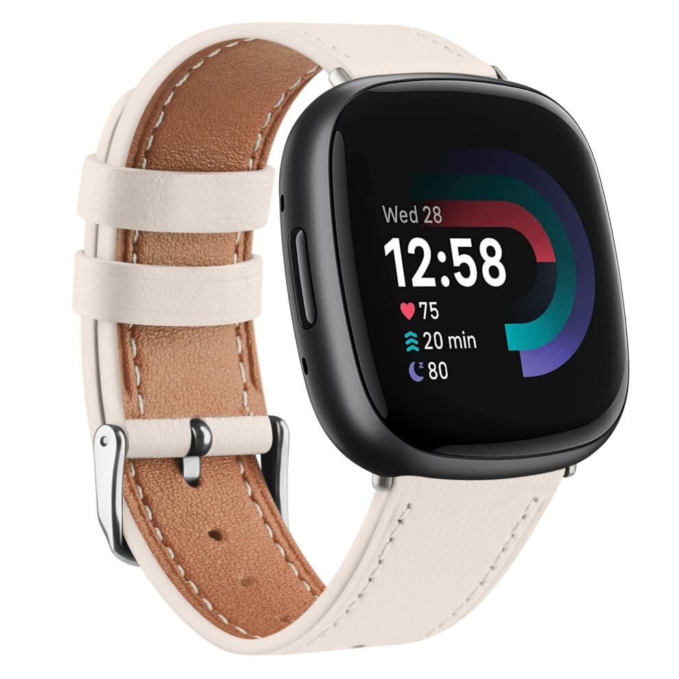 Genuine Leather Straps For Fitbit Versa 4 /Sense 2 - Women & Men, Starlight 5051224206896