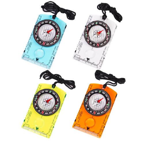 4 Pcs Outdoor Compass with Adjustable Declination,Magnifier,Ruler,Scale. Multifunctional Orienteering Waterproof Compass for Map Reading, Navigation,