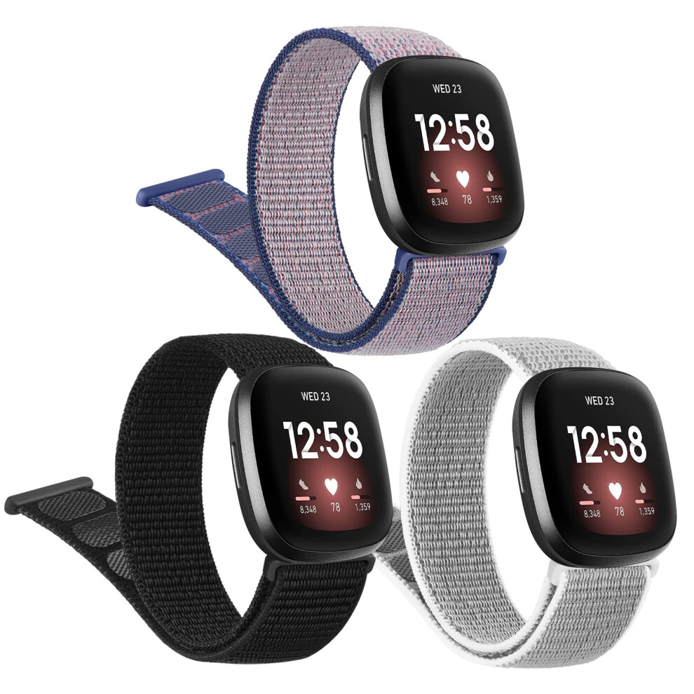 Meliya Strap For Fitbit Sense 2, Sense, Versa 4, Versa 3 For Women Men, 3Pack Adjustable Sport Nylon Loop Replacement Wristband Straps For Versa 4 5051224204458