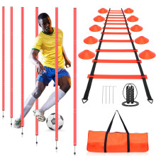 YGORTECH Football Agility Training Slalom Poles Set - Includes Poles(Set of 6) Drills,Agility Ladder, 10 Soccer Cones,Jump Rope for Speed Training,