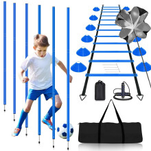 YHOTOGEA Slalom Poles Football Training Equipment, 6 Slalom Poles, 6m Agility Ladder, 12 Soccer Cones, Skipping Rope and Resistance Parachute,