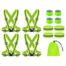 Abiyou 4PCS Adjustable Reflective Safety Harness, High Visible Reflective Running Vest, with 4 Elastic Reflective Wristbands + 4 Reflective Slap