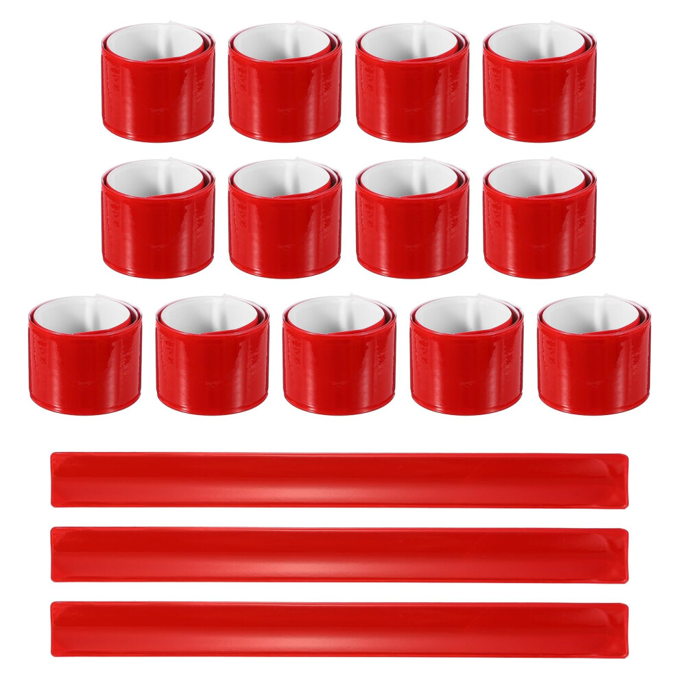 Patikil 16Pcs Reflective Arm Bands, 11.8" High Visibility Bands Reflector Running Gear Snap Bracelet For Night Walking Running Cycling, Red (Square) 5051224223213
