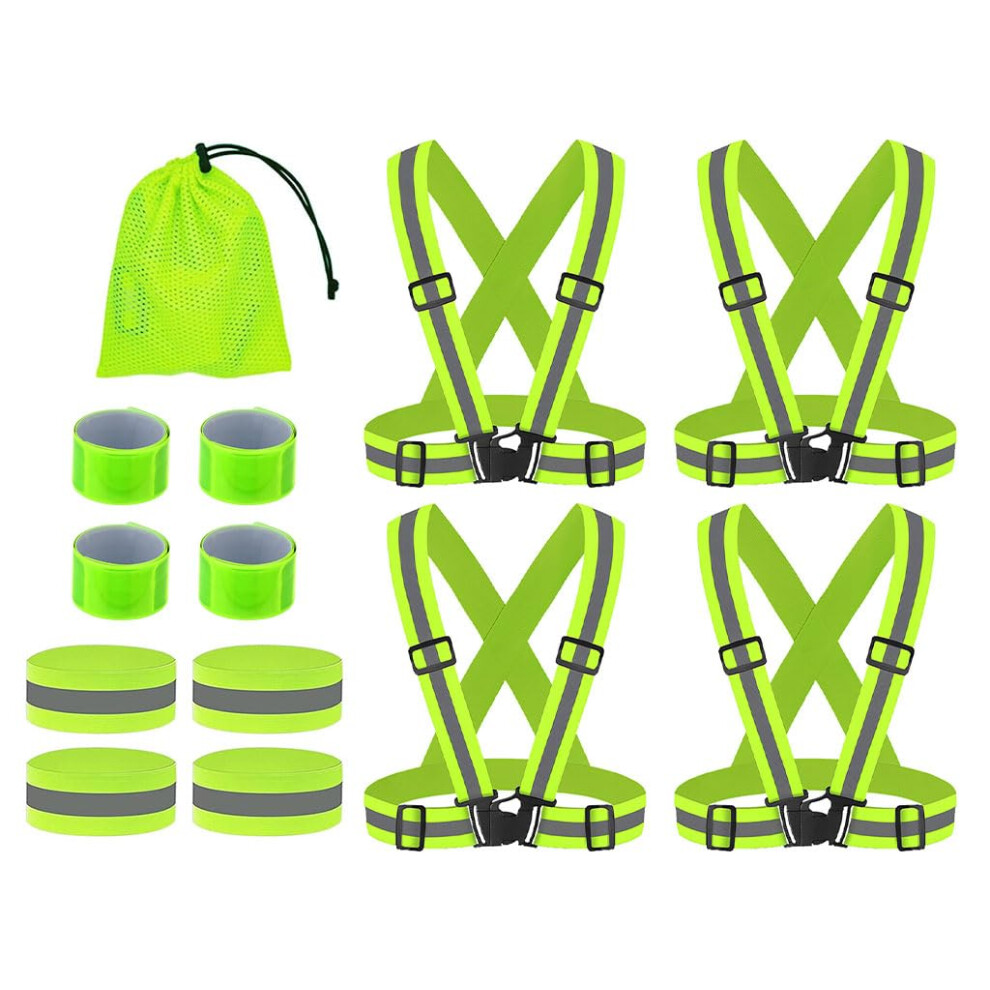 Anlising 4Pcs Adjustable Reflective Safety Harness+4Pcs Elastic Reflective Wristbands+4Pcs Reflective Slap Arm-Bands And A Mesh Bag, Running 5051224228614