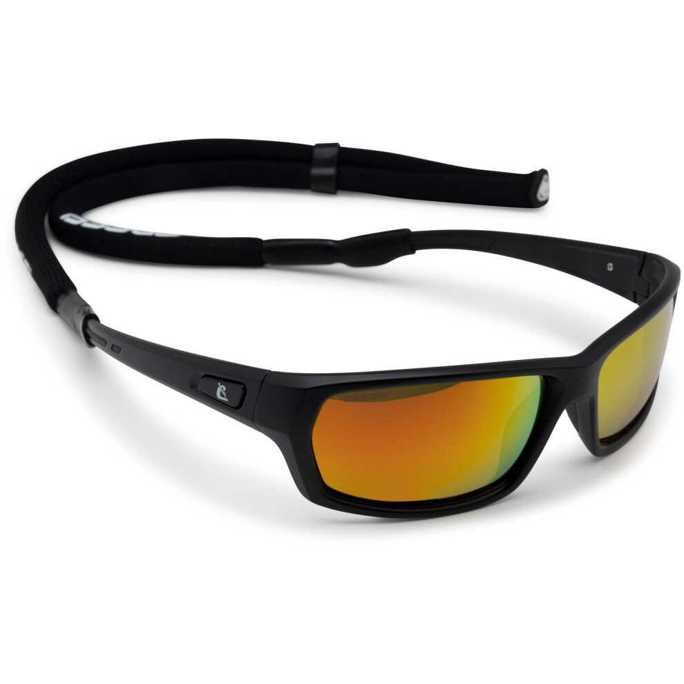 Cressi Bill Sunglasses W/Lace - Sunglasses With Floating Lanyard, Black/Mirrored Lenses Orange