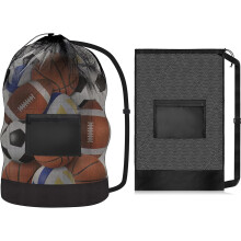 Large Drawstring Mesh Bag for Balls, Ball Bags for Football with Shoulder Strap, Ball Storage Net for 12-14 Size 5 Footballs or Rugby, Training