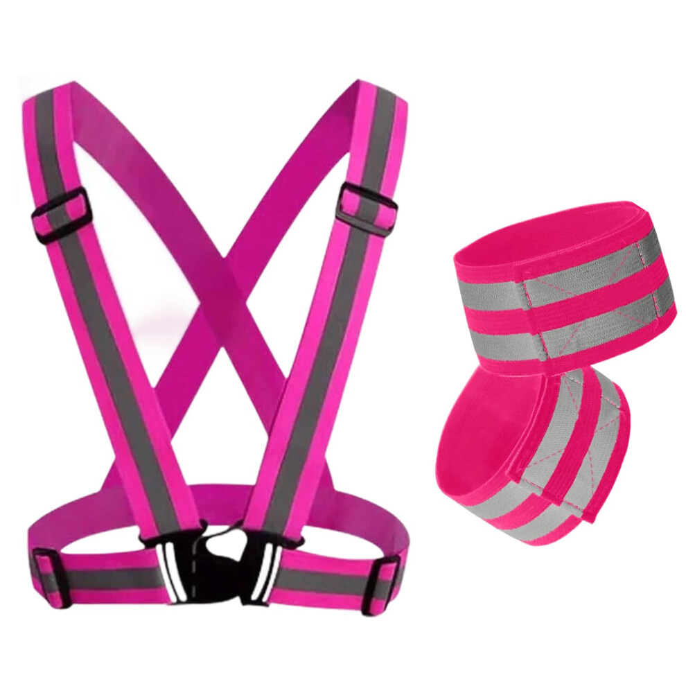 Ysdink Reflective Vest And Armbands Safety Set:adjustable High Visibility Elastic Vest With 2 High Luminance Armbands For Night 5051224228515