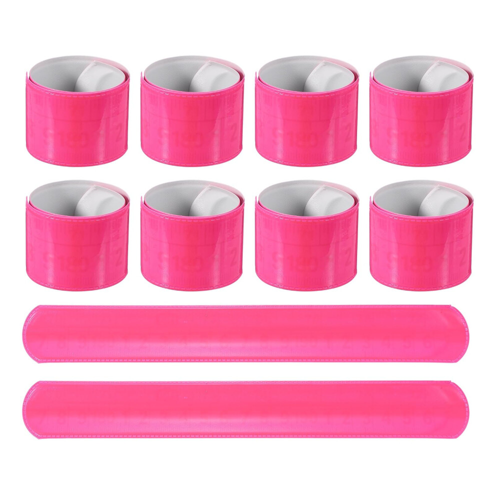 Patikil 10Pcs Reflective Arm Bands, 8.7" High Visibility Bands Reflector Running Gear Snap Bracelet For Night Walking Running Cycling, Pink (Arc) 5051224230402