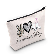 WZMPA Ice Skating Cosmetic Make Up Bag Figure Skating Inspired Gift Peace Love Skating Makeup Zipper Pouch Bag Skating Ice Merchandise, Peace Skating,