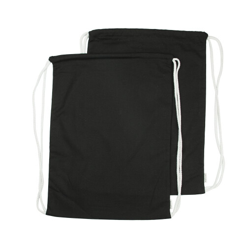 Augbunny 100% Cotton Canvas Drawstring Backpack Gym Sack pack 2-Pack (Black, Small)