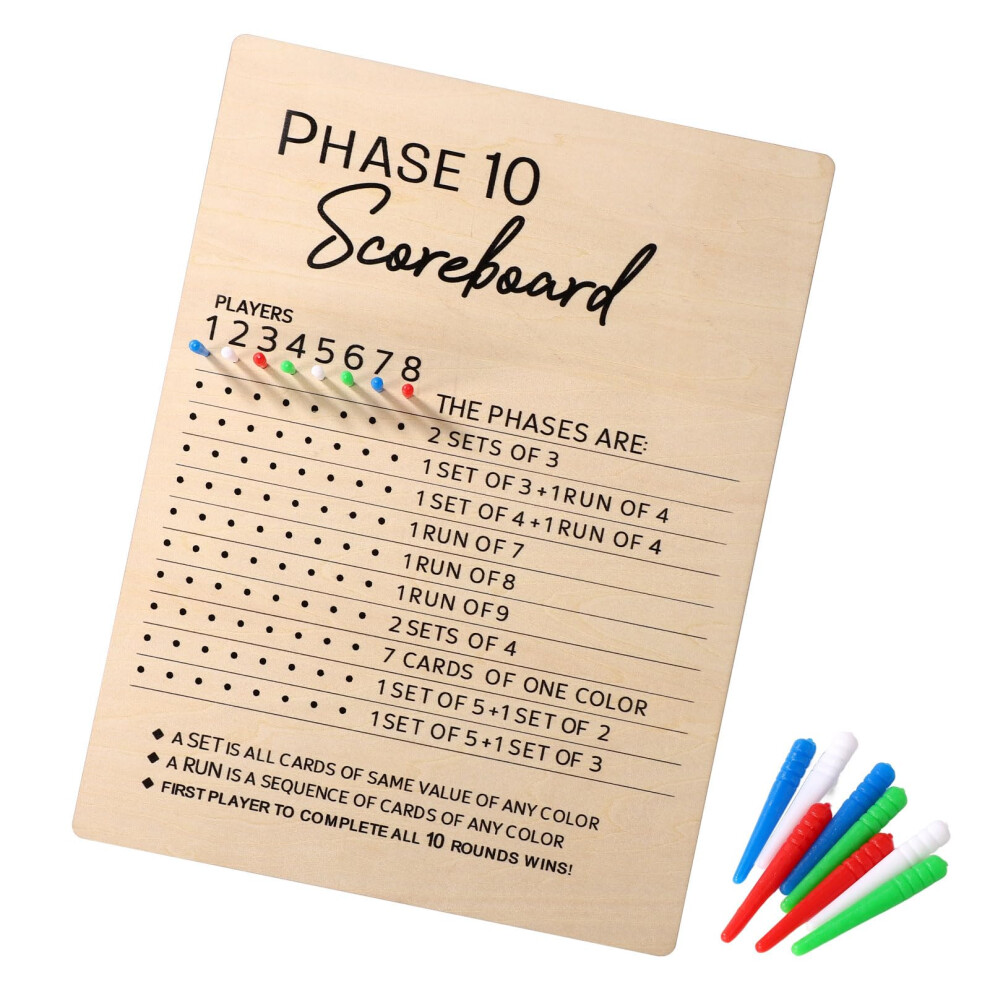 Photos - Board Game Phase 10 Score Board,  Fun Wooden Phase 10 Scoreboard with 8pcs Colored Pegs Table Board Phase 10 Card Game Accessories 2025
