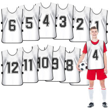 12 Pack White Football Training Bibs, Numbered Scrimmage Vest for Adults and Youth, Breathable Practice Sports Pinnie for Soccer Basketball Football