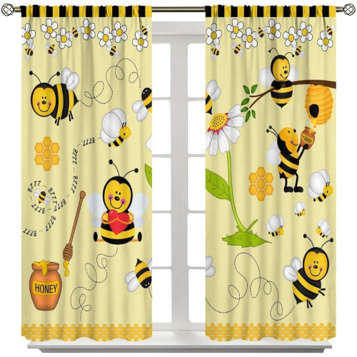 Honey Bees Curtains Cartoon Bee Pattern Thermal Insulated 2 1