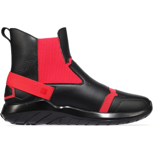 High Top Sneakers Reflective Leather Splicing Black Red 1