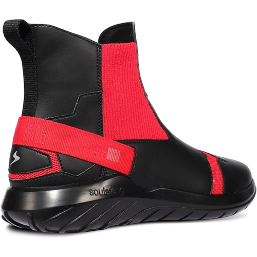 High Top Sneakers Reflective Leather Splicing Black Red 2