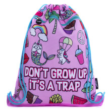 Fringoo - Kids Drawstring Bag - Front Zipped Pocket - Large Capacity Drawstring Bag - PE Bag - School - Gym - Swim - Doodle Pink Design