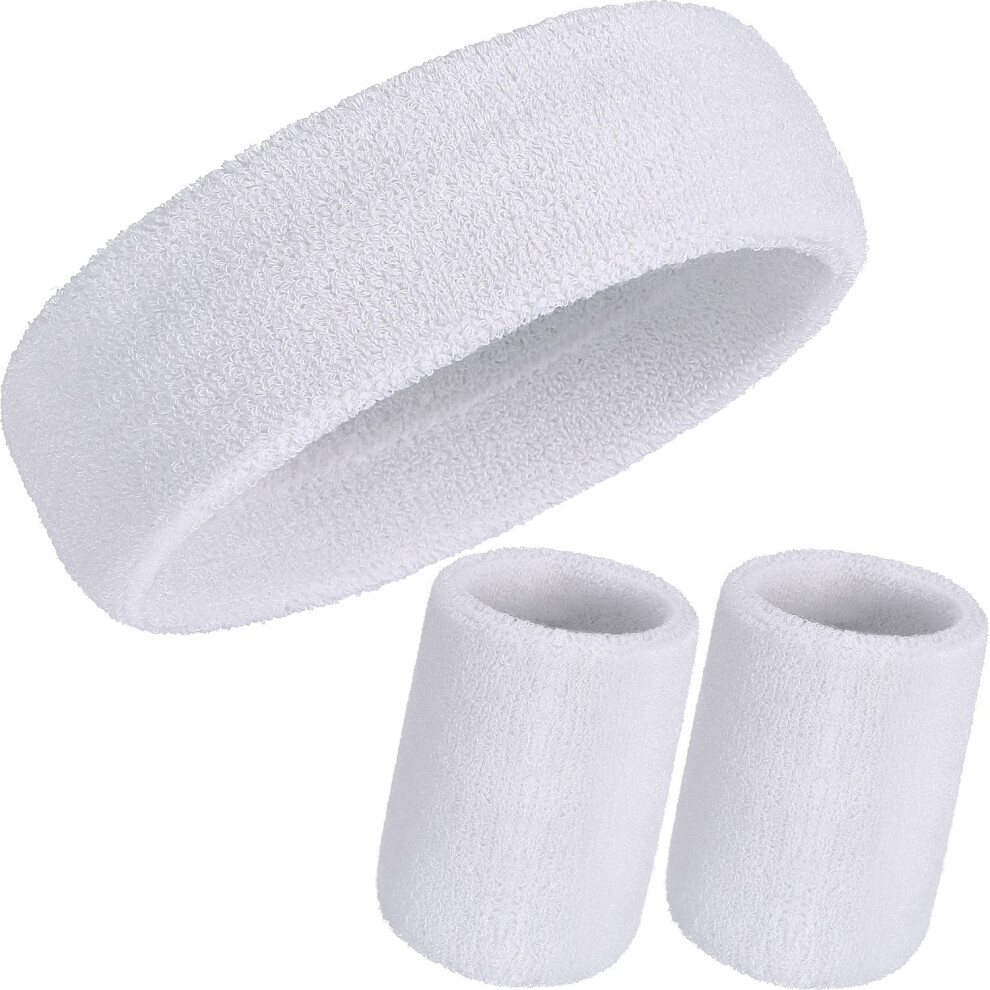Photos - Other Trainers WILLBOND Set of 3 Sweat Bands, Includes Sports Headband and Striped Cotton Wristbands for Athletic Men and Women (White)