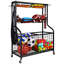Fitvids Signature Fitness Garage Sports Equipment Organizer, 3-Tier with Large Base, Black, Steel, Sports Gear Storage, Garage Organizer with Baskets