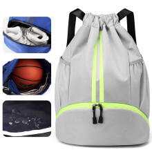 Veki Drawstring Gym Bag Waterproof, Sports Backpack with Shoe Compartment, Large Sport Gym Bag with Dry Wet Separation, Drawstring Backpack with Mesh