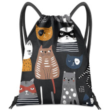 BHAHB Drawstring Backpack for String Bag Waterproof Cute Sports Beach Swimming Travel (13"?17") (Z14-Black Cat)