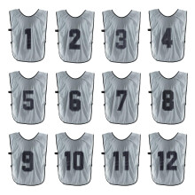 PATIKIL Soccer Training Vest, 12 Pack Team Sports Pinnies Reversible Numbered Soccer Practice Pennies Jerseys Bibs with Belt for Adult, 28 Inch Grey