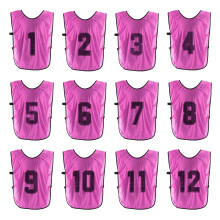 PATIKIL Soccer Training Vest, 12 Pack Team Sports Pinnies Reversible Numbered Soccer Practice Pennies Jerseys Bibs with Belt for Youth, 22 Inch Pink