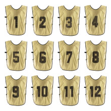 PATIKIL Soccer Training Vest, 12 Pack Team Sports Pinnies Reversible Numbered Soccer Practice Pennies Jerseys Bibs with Belt for Adult, 25 Inch Gold