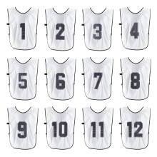 PATIKIL Soccer Training Vest, 12 Pack Team Sports Pinnies Reversible Numbered Soccer Practice Pennies Jerseys Bibs with Belt for Adult, 25 Inch White