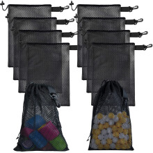 Riuog 10 PCS Drawstring Bags,String Bag, Mesh Bags for Swimming,Sports, Diving, Outdoor Activities,Toys, Nylon Storage Bags with Drawstring and Clips,