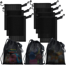 Riuog 10 PCS Drawstring Bags,String Bag, Mesh Bags for Swimming,Sports, Diving, Outdoor Activities,Toys, Nylon Storage Bags with Drawstring and Clips,
