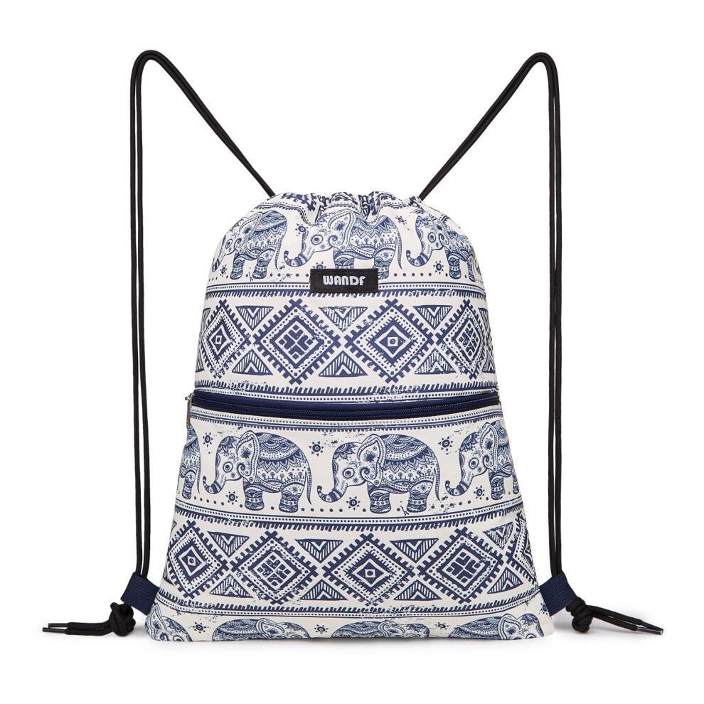 Photos - Weight Bench WANDF Drawstring Backpack String Bag Sackpack Cinch Water Resistant Nylon for Gym Shopping Sport Yoga (Blue Elephant)