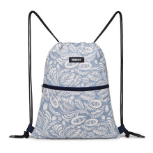 WANDF Drawstring Backpack String Bag Sackpack Cinch Water Resistant Nylon for Gym Shopping Sport Yoga (Light Blue Leaf)