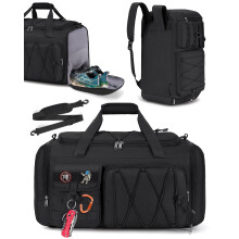 RAINSMORE Sports Gym Bag for Men Women, 45L Large Duffel Bag with Shoe Compartment and Wet Pocket, Water Resistant, 3-in-1 Travel Holdall Weekender