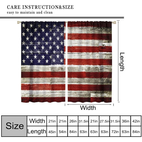American Flag Curtains Vintage Rustic Wooden Pattern Rod 1