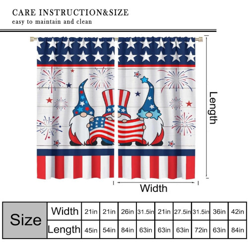 Independence Day Curtains Blue Red Stars Wooden Pattern Rod 1