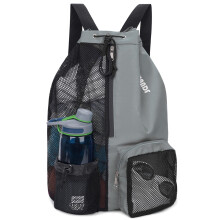 WANDF Swim Bag Mesh Drawstring Backpack with Wet Pocket for Swimming, Gym, and Workout Gear (Grey)