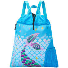 WAWSAM Mermaid Swim Drawstring Bag - 38 ? 45 cm Sports Gym PE Bag for Girls Kids Waterproof Swimming Beach Shopping Yoga Backpack and Drawstring kids