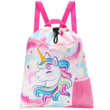 WAWSAM Unicorn Kids Drawstring Bag - Waterproof Swim Bags Gym Bag for Girls Portable Lightweight Backpack Sport School Beach Travel Swim Sackpack with