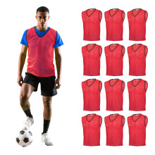 GSi Training Pinnies for Soccer, Basketball, Football (Pack of 12) Mesh Scrimmage Vests for Youth & Adults - Breathable Practice Jerseys (Red)