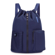 WANDF Drawstring Backpack Sports Gym Bag with Shoes Compartment, Water-Resistant String Beach Sackpack Swim Bag for Women and Men (Navy Blue)