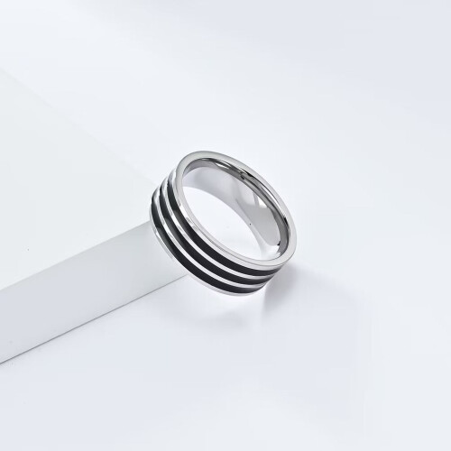 Bague en acier inoxydable émaillé noir, 8 mm, taille 7 1